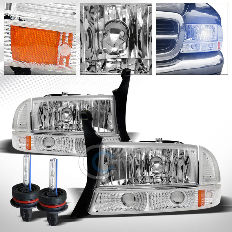 8000K HID XENON+CHROME HEAD LIGHTS+CORNER BUMPER LAMP AM DY 97-04 DAKOTA/DURANGO