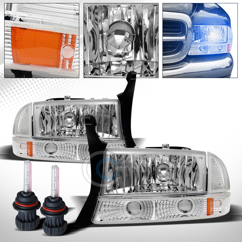 10000K HID BI-XENON+CHROME HEAD LIGHTS+CORNER BUMPER AM DY 97-04 DAKOTA/DURANGO