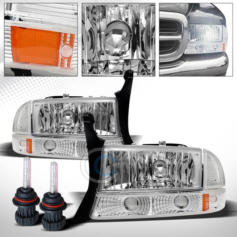 6000K HID BI-XENON+CHROME HEAD LIGHT+CORNER BUMPER AMBER DY 97-04 DAKOTA/DURANGO