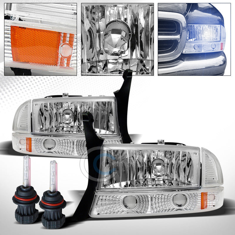 8000K HID BI-XENON+CHROME HEAD LIGHT+CORNER BUMPER AMBER DY 97-04 DAKOTA/DURANGO
