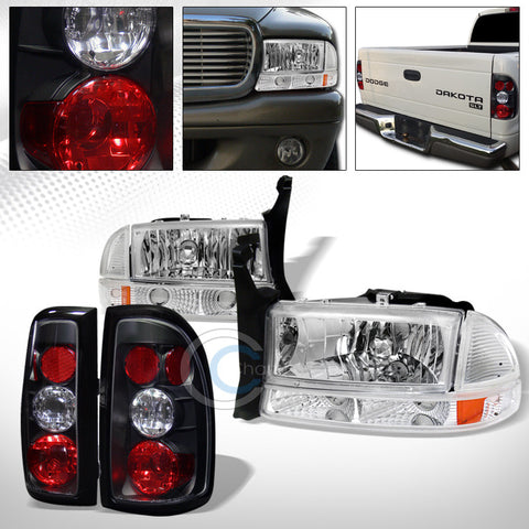 CHROME HEAD LIGHTS+BUMPER CORNER SIGNAL AM w/BLK ALTEZZA TAIL LAMPS 97-04 DAKOTA
