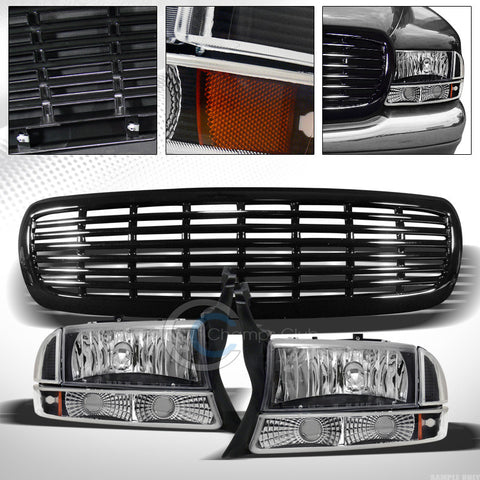 BLK HEAD LIGHTS+BUMPER SIGNAL AMBER+GRILL GRILLE 97-04 DODGE DAKOTA/98+ DURANGO