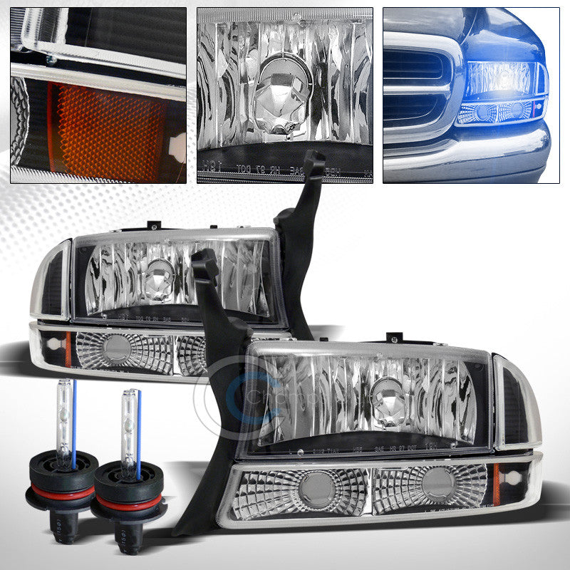 10000K HID XENON+BLK HEAD LIGHTS+CORNER BUMPER AMBER DY 97-04 DAKOTA/98+ DURANGO