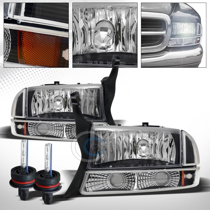 6000K HID XENON+BLK HEAD LIGHTS+CORNER BUMPER LAMP AMBER DY 97-04 DAKOTA/DURANGO