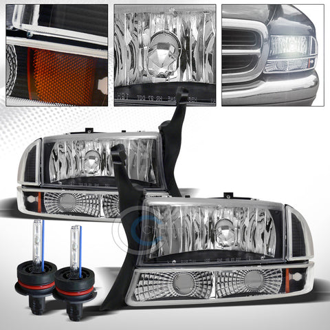 6000K HID XENON+BLK HEAD LIGHTS+CORNER BUMPER LAMP AMBER DY 97-04 DAKOTA/DURANGO