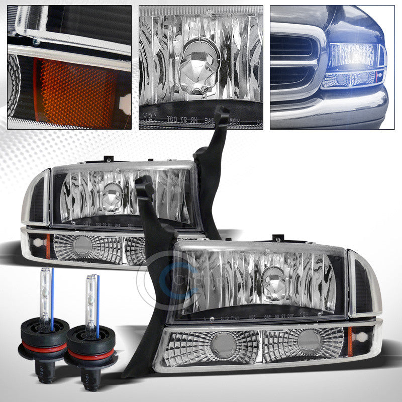 8000K HID XENON+BLK HEAD LIGHTS+CORNER BUMPER LAMP AMBER DY 97-04 DAKOTA/DURANGO