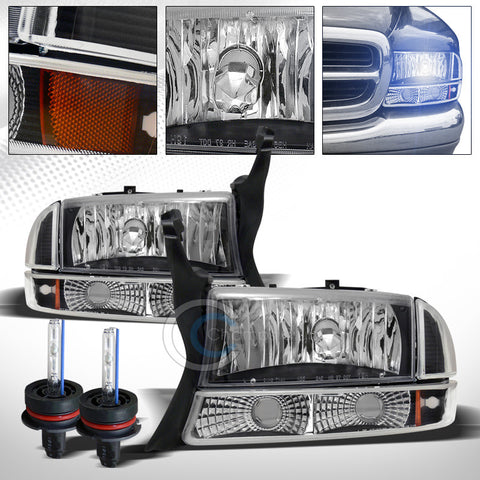 8000K HID XENON+BLK HEAD LIGHTS+CORNER BUMPER LAMP AMBER DY 97-04 DAKOTA/DURANGO