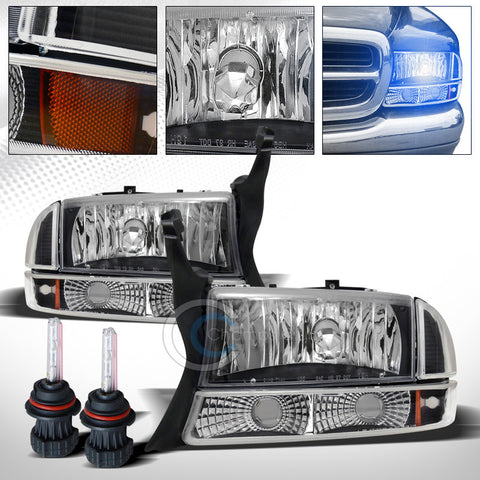 10000K HID BI-XENON+BLK HEAD LIGHTS+CORNER BUMPER AMBER DY 97-04 DAKOTA/DURANGO