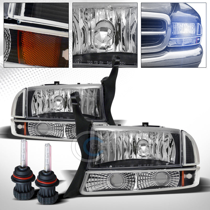 8000K HID BI-XENON+BLK HEAD LIGHTS+CORNER BUMPER LAMP AM DY 97-04 DAKOTA/DURANGO