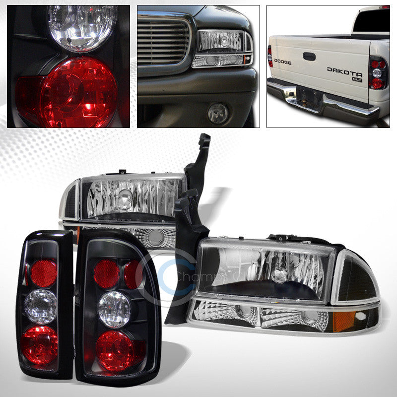 BLK HEAD LIGHTS+BUMPER CORNER SIGNAL AMB w/ALTEZZA TAIL BRAKE LAMPS 97-04 DAKOTA