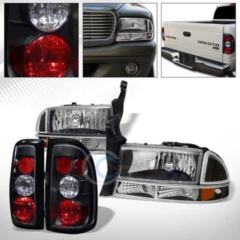 BLK HEAD LIGHTS+BUMPER CORNER SIGNAL AMB w/ALTEZZA TAIL BRAKE LAMPS 97-04 DAKOTA