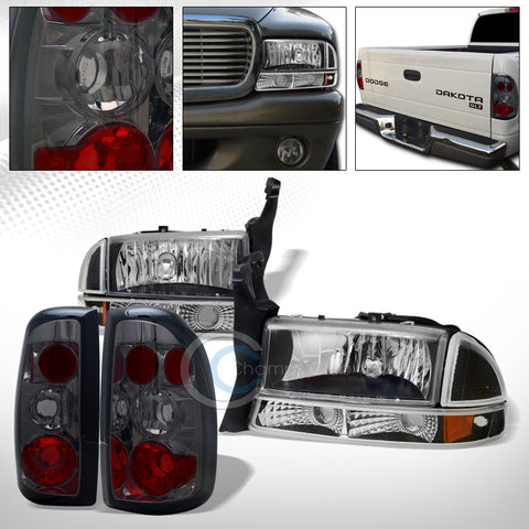 BLK HEAD LIGHTS+BUMPER CORNER SIGNAL AMB w/SMOKE ALTEZZA TAIL LAMPS 97-04 DAKOTA