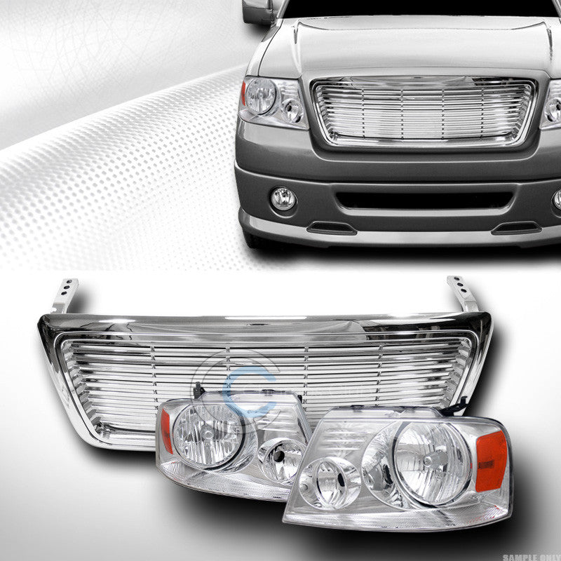 CHROME HEAD LIGHTS AMBER DY+HORIZONTAL FRONT BUMPER GRILL GRILLE 04-08 FORD F150