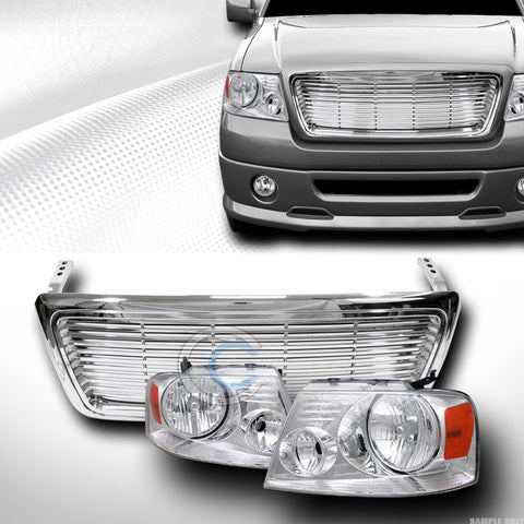 CHROME HEAD LIGHTS AMBER DY+HORIZONTAL FRONT BUMPER GRILL GRILLE 04-08 FORD F150