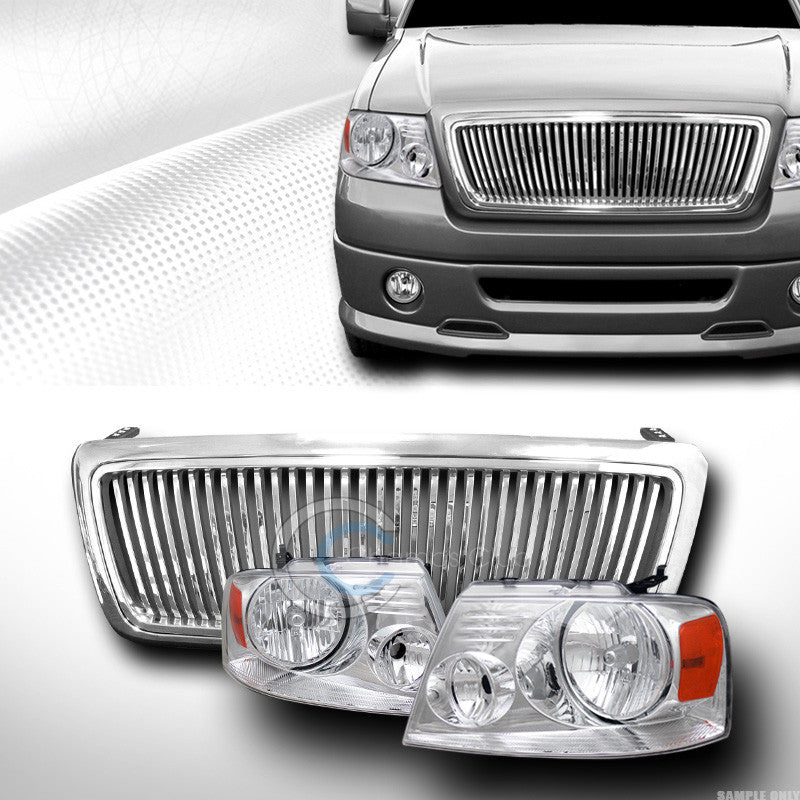 CHROME HEAD LIGHTS LAMP AM DY+VERTICAL FRONT BUMPER GRILL GRILLE 04-08 FORD F150