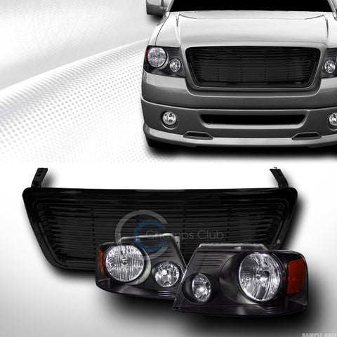 BLACK HEAD LIGHTS LAMPS SIGNAL AMBER DY+HORIZONTAL HOOD GRILL GRILLE 04-08 F150