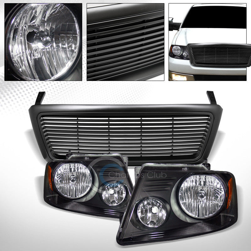 BLK HEAD LIGHTS SIGNAL AM w/MATTE HORIZONTAL BUMPER GRILL GRILLE 04-08 FORD F150