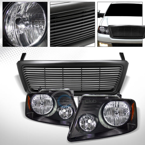 BLK HEAD LIGHTS SIGNAL AM w/MATTE HORIZONTAL BUMPER GRILL GRILLE 04-08 FORD F150