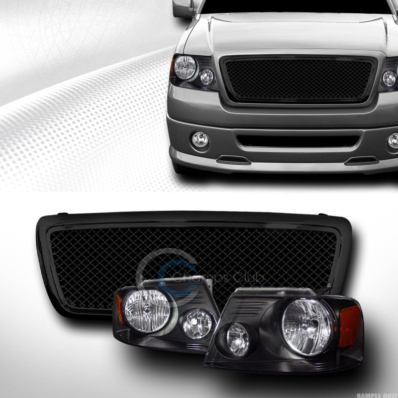 BLACK HEAD LIGHTS SIGNAL AMBER DY+HONEYCOMB MESH BUMPER GRILL GRILLE 04-08 F150