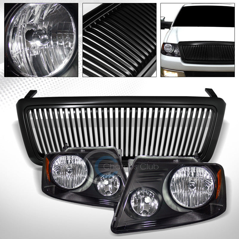 BLK HEAD LIGHTS SIGNAL AMBER+MATTE VERTICAL BUMPER GRILL GRILLE 04-08 FORD F150