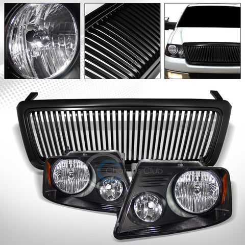 BLK HEAD LIGHTS SIGNAL AMBER+MATTE VERTICAL BUMPER GRILL GRILLE 04-08 FORD F150