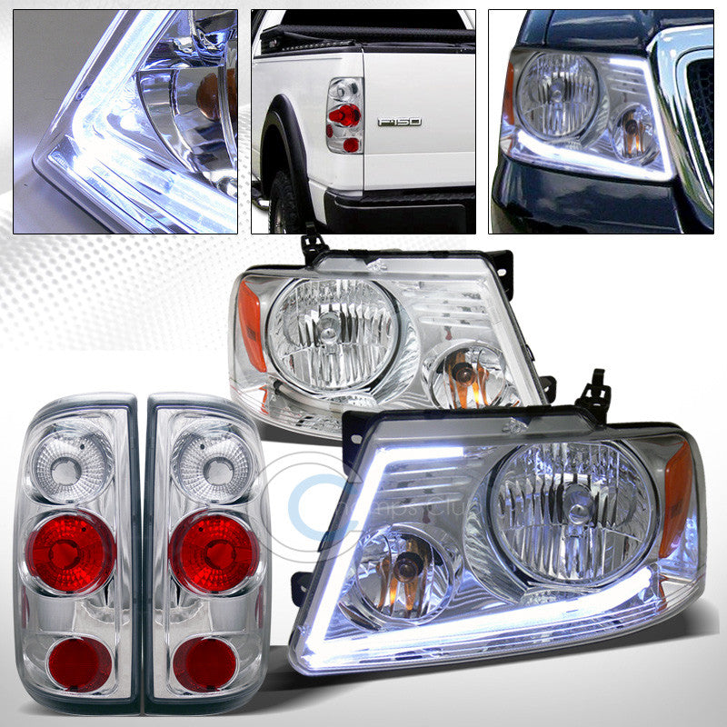 DRL LED BAR CHROME HEAD LIGHTS+ALTEZZA TAIL BRAKE LAMP 04-08 FORD F150 STYLESIDE