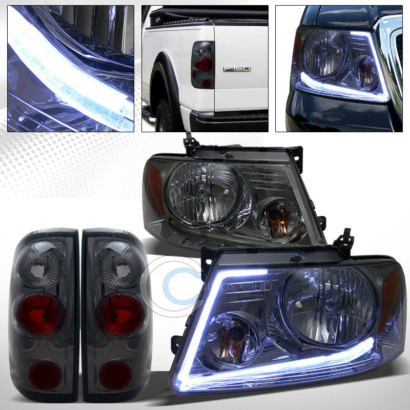 DRL LED BAR SMOKE HEAD LIGHTS+ALTEZZA TAIL BRAKE LAMPS 04-08 FORD F150 STYLESIDE