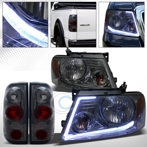 DRL LED BAR SMOKE HEAD LIGHTS+ALTEZZA TAIL BRAKE LAMPS 04-08 FORD F150 STYLESIDE