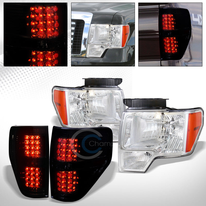 CHROME HEAD LIGHTS SIGNAL AMBER DY+LED REAR BRAKE TAIL SMOKE AW 09-14 FORD F150