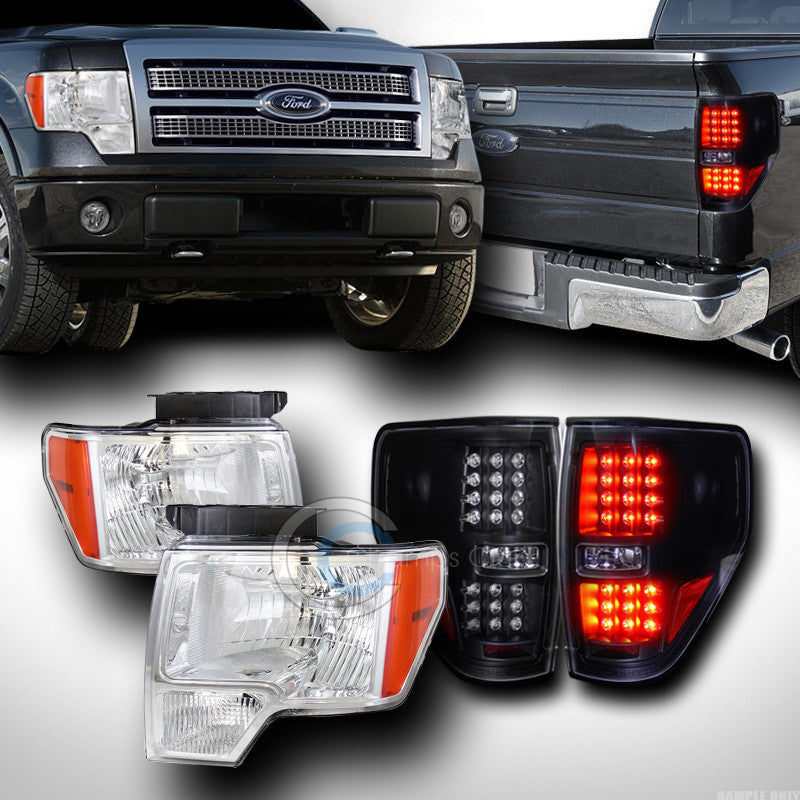 CHROME HEAD LIGHTS SIGNAL AMBER DY+LED REAR BRAKE TAIL BLACK JY 09-14 FORD F150