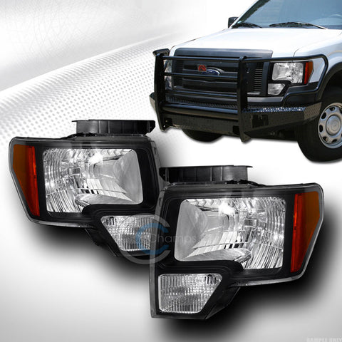 BLACK CRYSTAL HEAD LIGHTS LAMPS SIGNAL AMBER LEFT+RIGHT DY 09-14 FORD F150 TRUCK