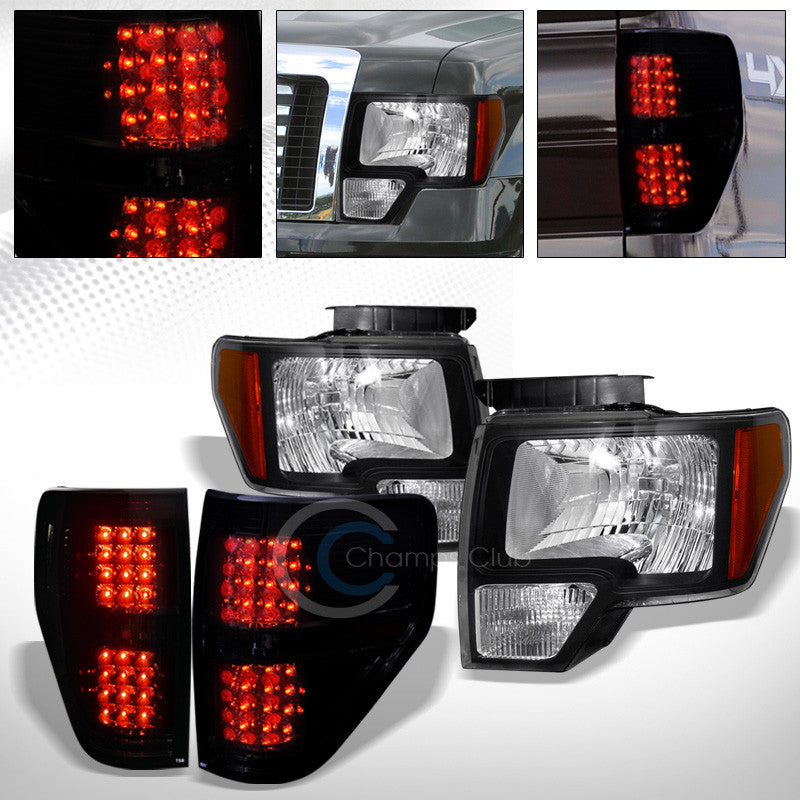 BLACK CRYSTAL HEAD LIGHTS SIGNAL AMBER w/LED TAIL LAMPS SMOKE AW 09-14 FORD F150