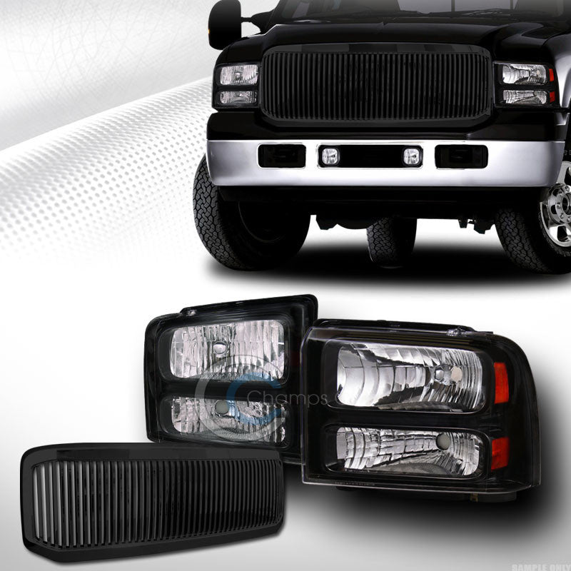 BLACK HEAD LIGHTS SIGNAL AMBER W/VERTICAL GRILL GRILLE 05-07 F250/F350/EXCURSION