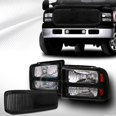 BLACK HEAD LIGHTS SIGNAL AMBER W/VERTICAL GRILL GRILLE 05-07 F250/F350/EXCURSION
