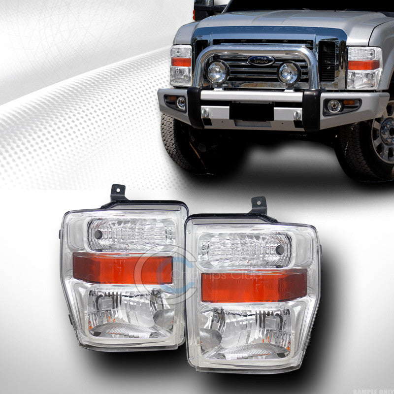 CHROME CRYSTAL HEAD LIGHTS LAMPS SIGNAL AMBER DY 08-10 FORD F250/F350/F450/F550