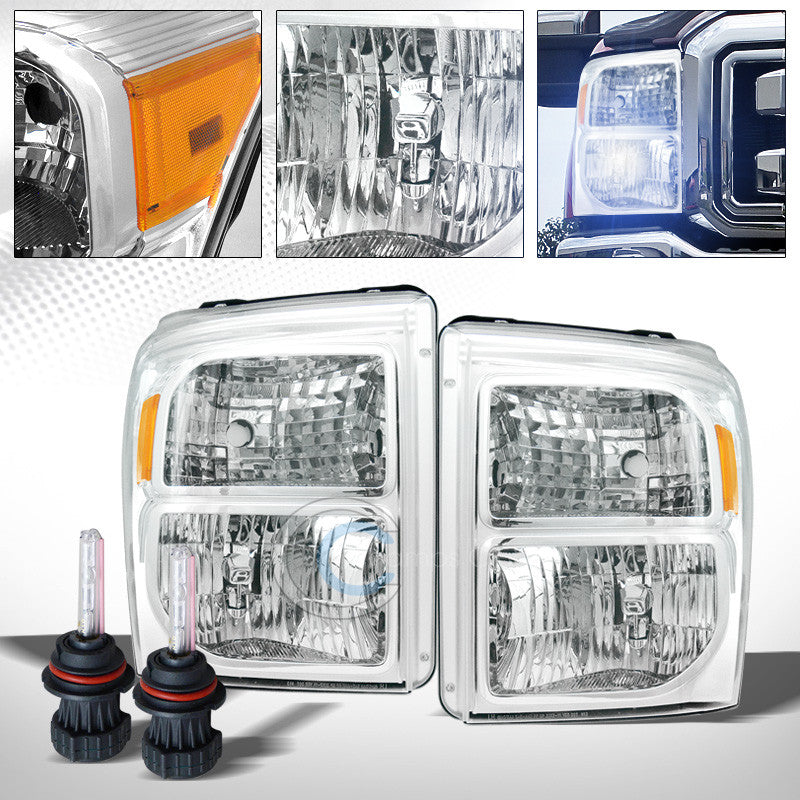 8000K HID BI-XENON+CHROME HEAD LIGHTS+SIGNAL AMBER DY 11-16 F250/F350 SUPERDUTY