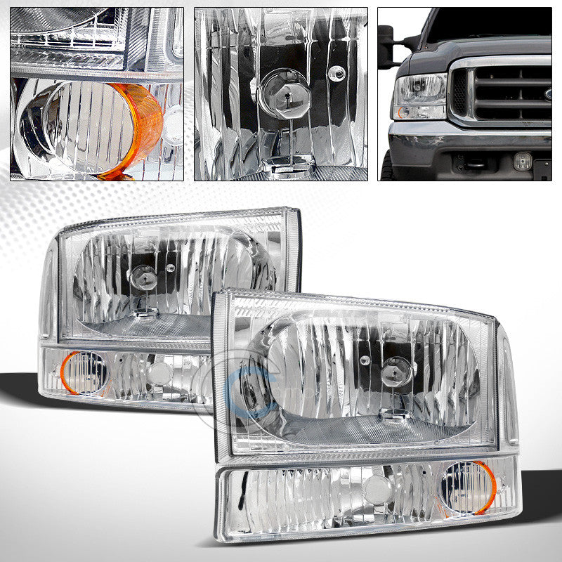 CHROME CRYSTAL HEAD LIGHTS+BUMPER AMBER LAMPS 99+ F250/F350 SUPER DUTY/EXCURSION