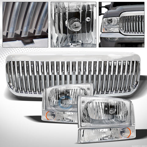 CHROME HEAD LIGHTS+CORNER w/AMBER+GRILL 99-04 F250/F350 SUPER DUTY/00+ EXCURSION