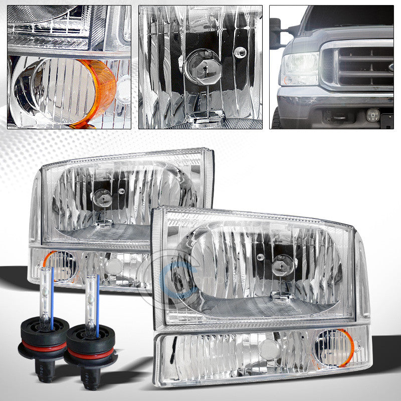 6000K HID XENON+CHROME HEAD LIGHTS+CORNER AM 99+ F250 F350 SUPER DUTY/EXCURSION
