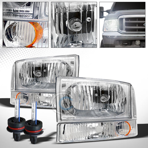 6000K HID XENON+CHROME HEAD LIGHTS+CORNER AM 99+ F250 F350 SUPER DUTY/EXCURSION