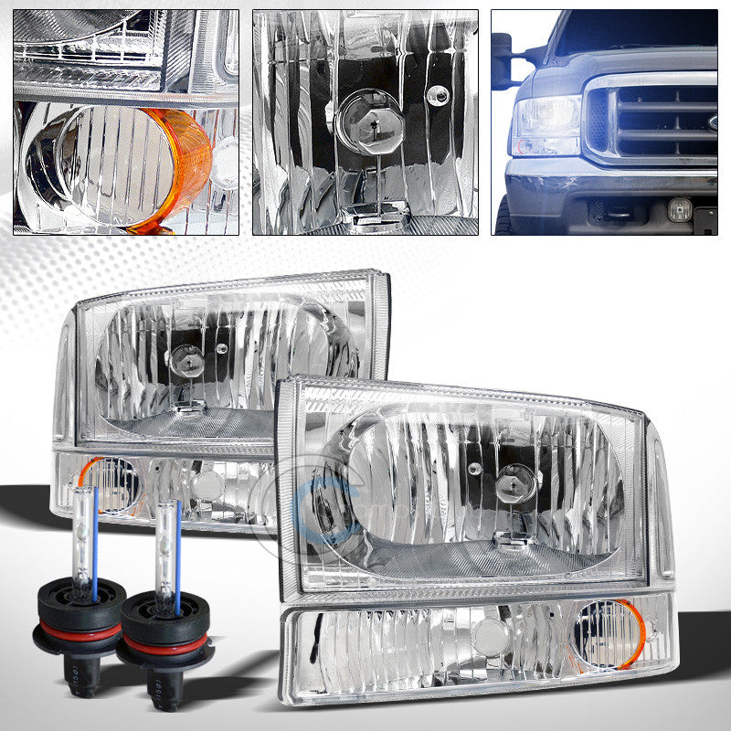 8000K HID XENON+CHROME HEAD LIGHTS+CORNER AM 99+ F250 F350 SUPER DUTY/EXCURSION