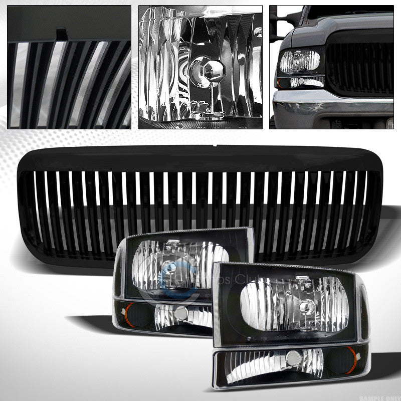 BLK HEAD LIGHTS+CORNER AMBER+GRILL 99-04 FORD F250 F350 SUPER DUTY/00+ EXCURSION