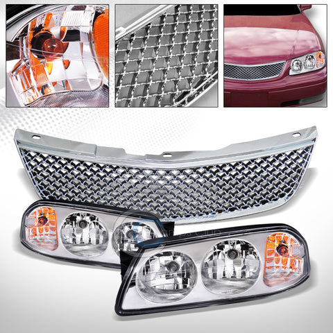 CHROME HEAD LIGHTS SIGNAL LAMPS AM DY+MESH BUMPER HOOD GRILL GRILLE 00-05 IMPALA