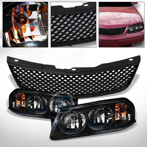 BLK HEAD LIGHTS SIGNAL LAMPS AMBER DY+MESH BUMPER HOOD GRILL GRILLE 00-05 IMPALA