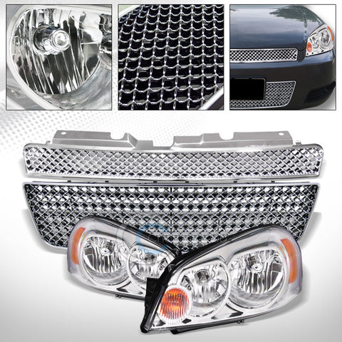 CHROME HEAD LIGHTS LAMPS A DY+MESH UPPER+LOWER GRILL GRILLE 06-16 IMPALA/LIMITED