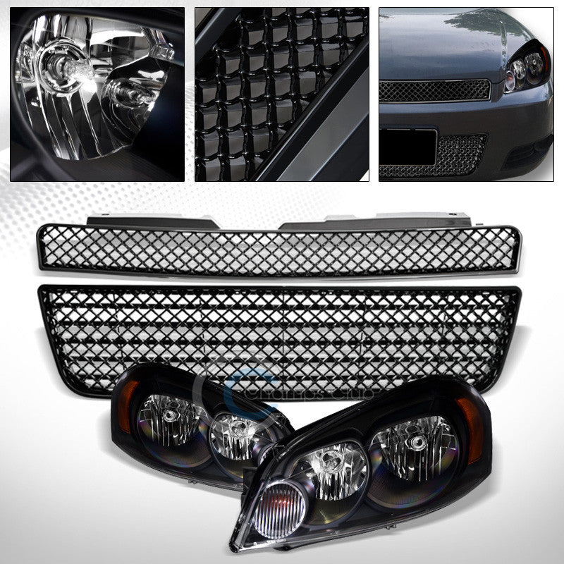 BLK HEAD LIGHTS LAMPS AM DY w/MESH UPPER+LOWER GRILL GRILLE 06-16 IMPALA/LIMITED