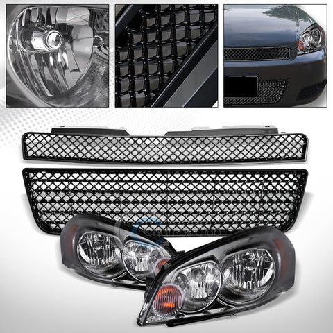 SMOKE HEAD LIGHTS AMB DY+BLK MESH UPPER+LOWER GRILL GRILLE 06-16 IMPALA/LIMITED