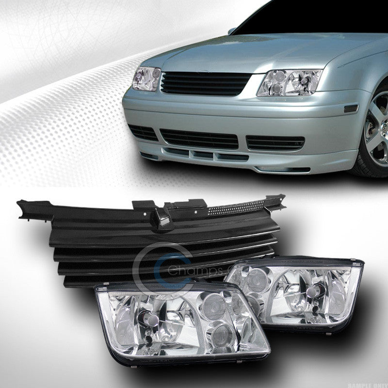 CHROME HEADLIGHTS SIGNAL+HORIZONTAL GRILL GRILLE BLK 1999-2005 VW JETTA BORA MK4