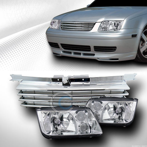 CHROME HEAD LIGHTS SIGNAL FOG LAMPS W/HORIZONTAL GRILL GRILLE 99-05 VW JETTA MK4