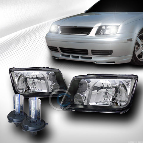 6000K HID XENON BLACK HEAD LIGHTS SIGNAL w/FOG LAMPS DY 99-05 VW JETTA/BORA/MK4